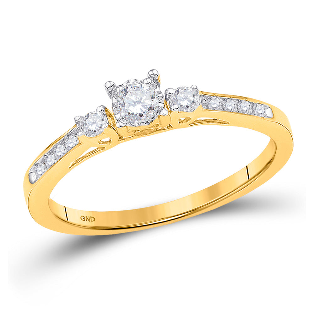 Promise Ring | 10kt Yellow Gold Womens Round Diamond 3-stone Promise Ring 1/6 Cttw | Splendid Jewellery GND