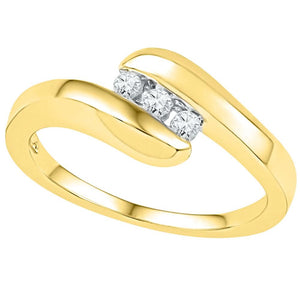 Promise Ring | 10kt Yellow Gold Womens Round Diamond 3-stone Promise Ring 1/8 Cttw | Splendid Jewellery GND