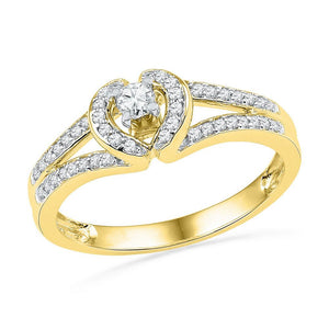 Promise Ring | 10kt Yellow Gold Womens Round Diamond Heart Promise Ring 1/4 Cttw | Splendid Jewellery GND