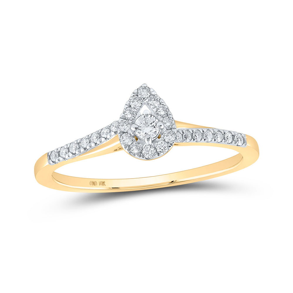 Promise Ring | 10kt Yellow Gold Womens Round Diamond Teardrop Halo Promise Ring 1/5 Cttw | Splendid Jewellery GND
