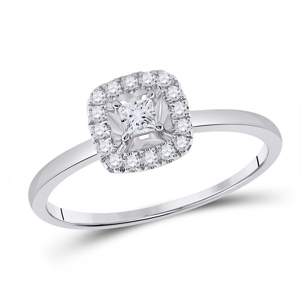 Promise Ring | 14kt White Gold Womens Princess Diamond Halo Promise Ring 1/5 Cttw | Splendid Jewellery GND