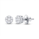 Radiant Blooms: 10kt White Gold Womens Round Diamond Flower Cluster Earrings 1/10 Cttw - Splendid Jewellery