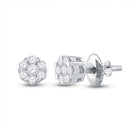 Radiant Blooms: 10kt White Gold Womens Round Diamond Flower Cluster Earrings 1/10 Cttw - Splendid Jewellery