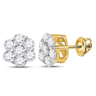 Radiant Blossom: 10kt Yellow Gold Diamond Flower Cluster Earrings - Splendid Jewellery