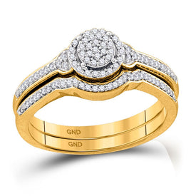 Radiant Brilliance 10k Yellow Gold Diamond Cluster Bridal Wedding Ring Band Set - Splendid Jewellery