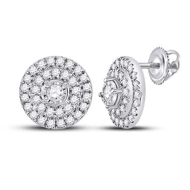 Radiant Brilliance: 10kt White Gold Womens Round Diamond Circle Earrings 1/4 Cttw - Splendid Jewellery