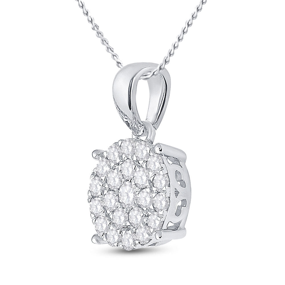 Radiant Brilliance: 10kt White Gold Womens Round Diamond Cluster Pendant 2 Cttw - Splendid Jewellery