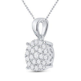 Radiant Brilliance: 10kt White Gold Womens Round Diamond Cluster Pendant 2 Cttw - Splendid Jewellery