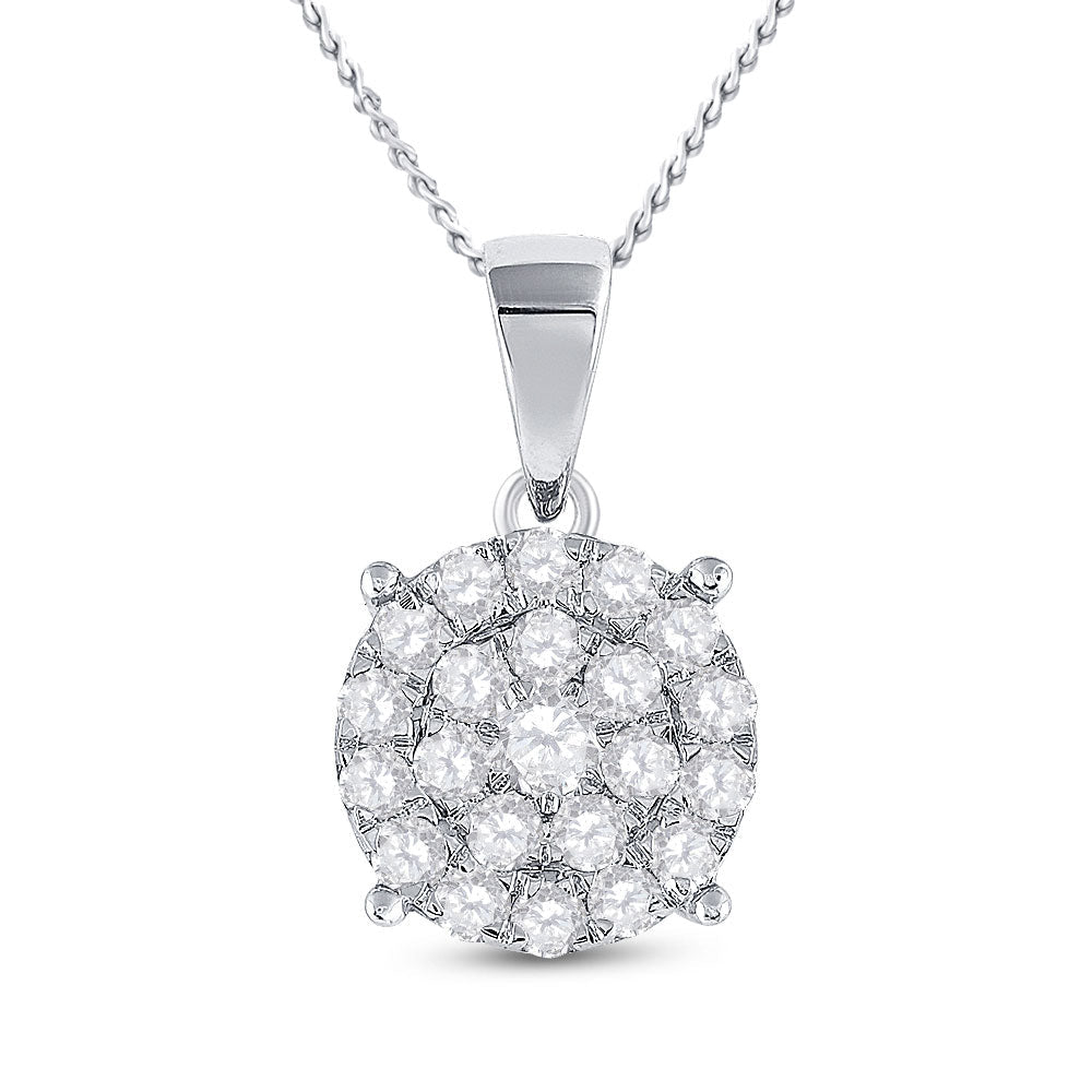 Radiant Brilliance: 10kt White Gold Womens Round Diamond Cluster Pendant 2 Cttw - Splendid Jewellery