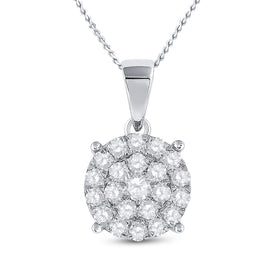 Radiant Brilliance: 10kt White Gold Womens Round Diamond Cluster Pendant 2 Cttw - Splendid Jewellery