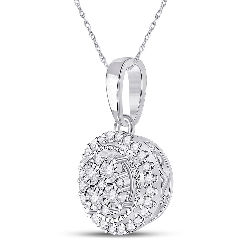 Radiant Brilliance: 10kt White Gold Womens Round Diamond Fashion Halo Cluster Pendant 1/10 Cttw - Splendid Jewellery