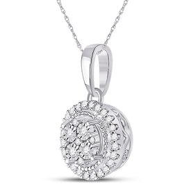 Radiant Brilliance: 10kt White Gold Womens Round Diamond Fashion Halo Cluster Pendant 1/10 Cttw - Splendid Jewellery