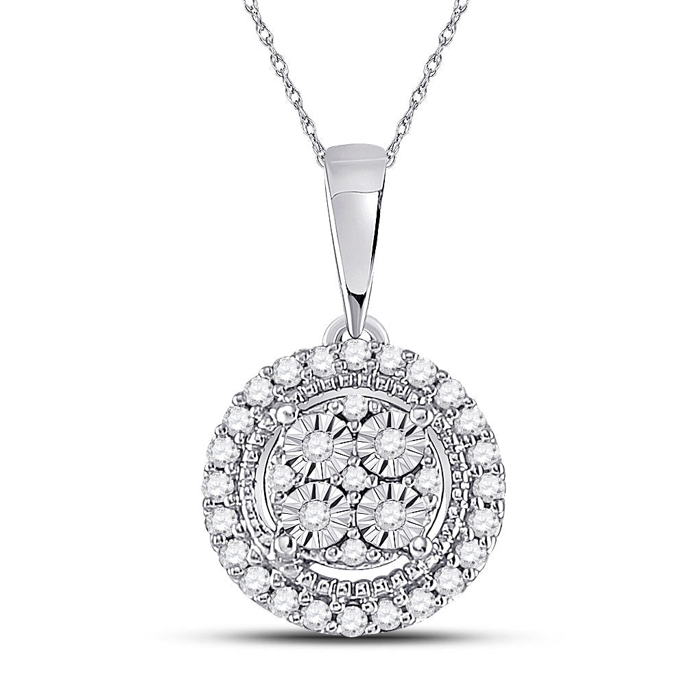 Radiant Brilliance: 10kt White Gold Womens Round Diamond Fashion Halo Cluster Pendant 1/10 Cttw - Splendid Jewellery