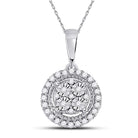 Radiant Brilliance: 10kt White Gold Womens Round Diamond Fashion Halo Cluster Pendant 1/10 Cttw - Splendid Jewellery