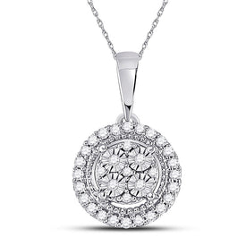 Radiant Brilliance: 10kt White Gold Womens Round Diamond Fashion Halo Cluster Pendant 1/10 Cttw - Splendid Jewellery