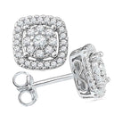 Radiant Brilliance: 10kt White Gold Womens Round Diamond Framed Square Cluster Earrings 1/2 Cttw - Splendid Jewellery