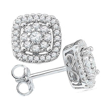Load image into Gallery viewer, Radiant Brilliance: 10kt White Gold Womens Round Diamond Framed Square Cluster Earrings 1/2 Cttw - Splendid Jewellery