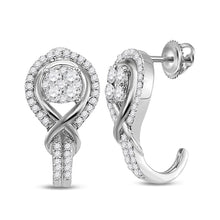 Load image into Gallery viewer, Radiant Brilliance: 10kt White Gold Womens Round Diamond Half J Hoop Earrings 1/2 Cttw - Splendid Jewellery