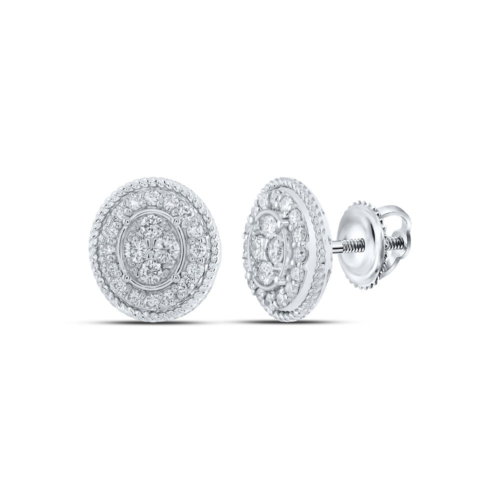 Radiant Brilliance: 10kt White Gold Womens Round Diamond Oval Cluster Earrings 1/2 Cttw - Splendid Jewellery
