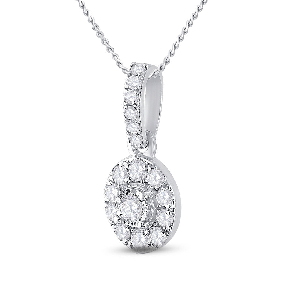 Radiant Brilliance: 10kt White Gold Womens Round Diamond Oval Pendant - Splendid Jewellery