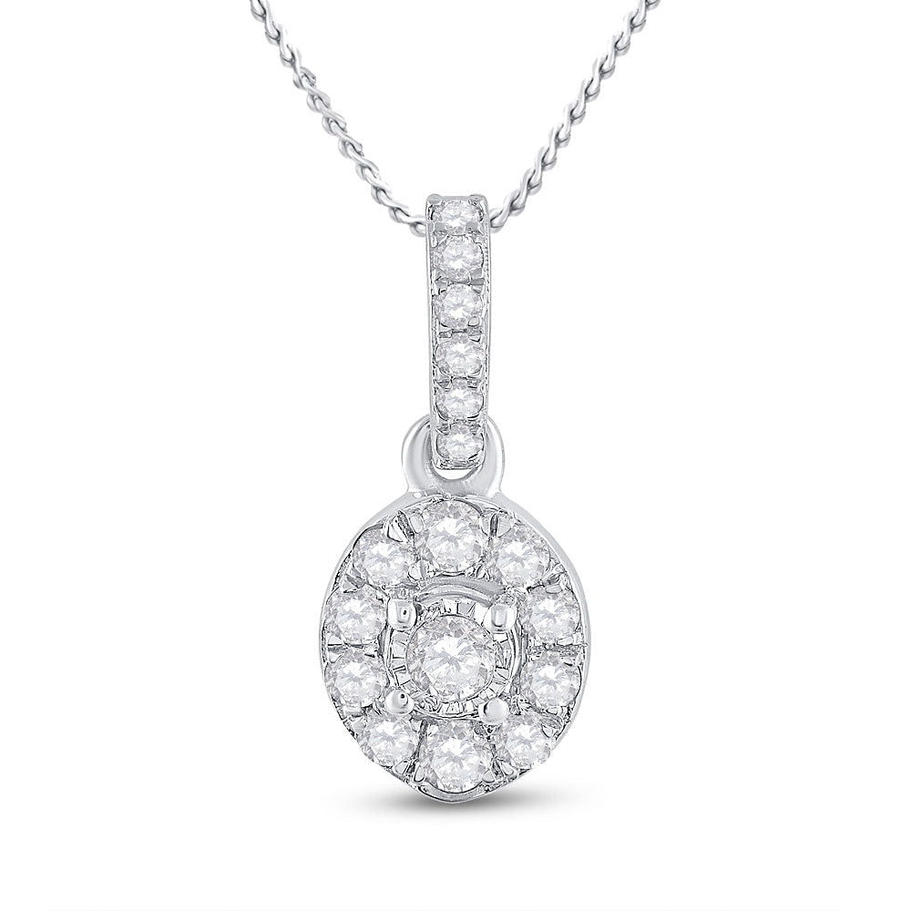 Radiant Brilliance: 10kt White Gold Womens Round Diamond Oval Pendant - Splendid Jewellery