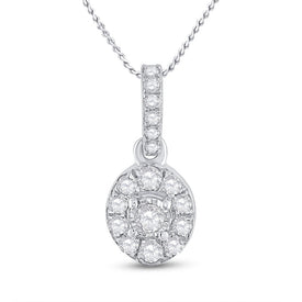 Radiant Brilliance: 10kt White Gold Womens Round Diamond Oval Pendant - Splendid Jewellery