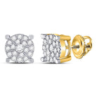 Radiant Brilliance: 10kt Yellow Gold Womens Round Diamond Cluster Earrings - Splendid Jewellery