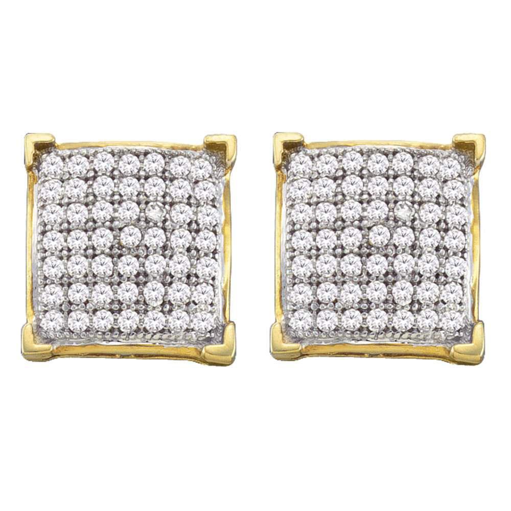 Radiant Brilliance: 10kt Yellow Gold Womens Round Diamond Square Earrings - Splendid Jewellery