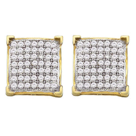 Radiant Brilliance: 10kt Yellow Gold Womens Round Diamond Square Earrings - Splendid Jewellery