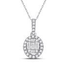 Radiant Brilliance: 14kt White Gold Baguette Diamond Oval Pendant 1/3 Cttw - Splendid Jewellery