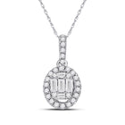 Radiant Brilliance: 14kt White Gold Baguette Diamond Oval Pendant 1/3 Cttw - Splendid Jewellery