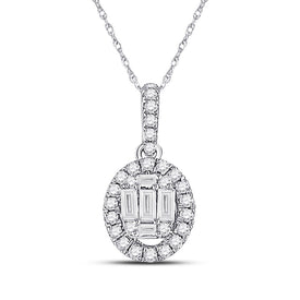 Radiant Brilliance: 14kt White Gold Baguette Diamond Oval Pendant 1/3 Cttw - Splendid Jewellery