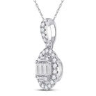 Radiant Brilliance: 14kt White Gold Baguette Diamond Oval Pendant 1/3 Cttw - Splendid Jewellery