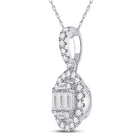 Radiant Brilliance: 14kt White Gold Baguette Diamond Oval Pendant 1/3 Cttw - Splendid Jewellery