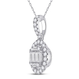 Radiant Brilliance: 14kt White Gold Baguette Diamond Oval Pendant 1/3 Cttw - Splendid Jewellery