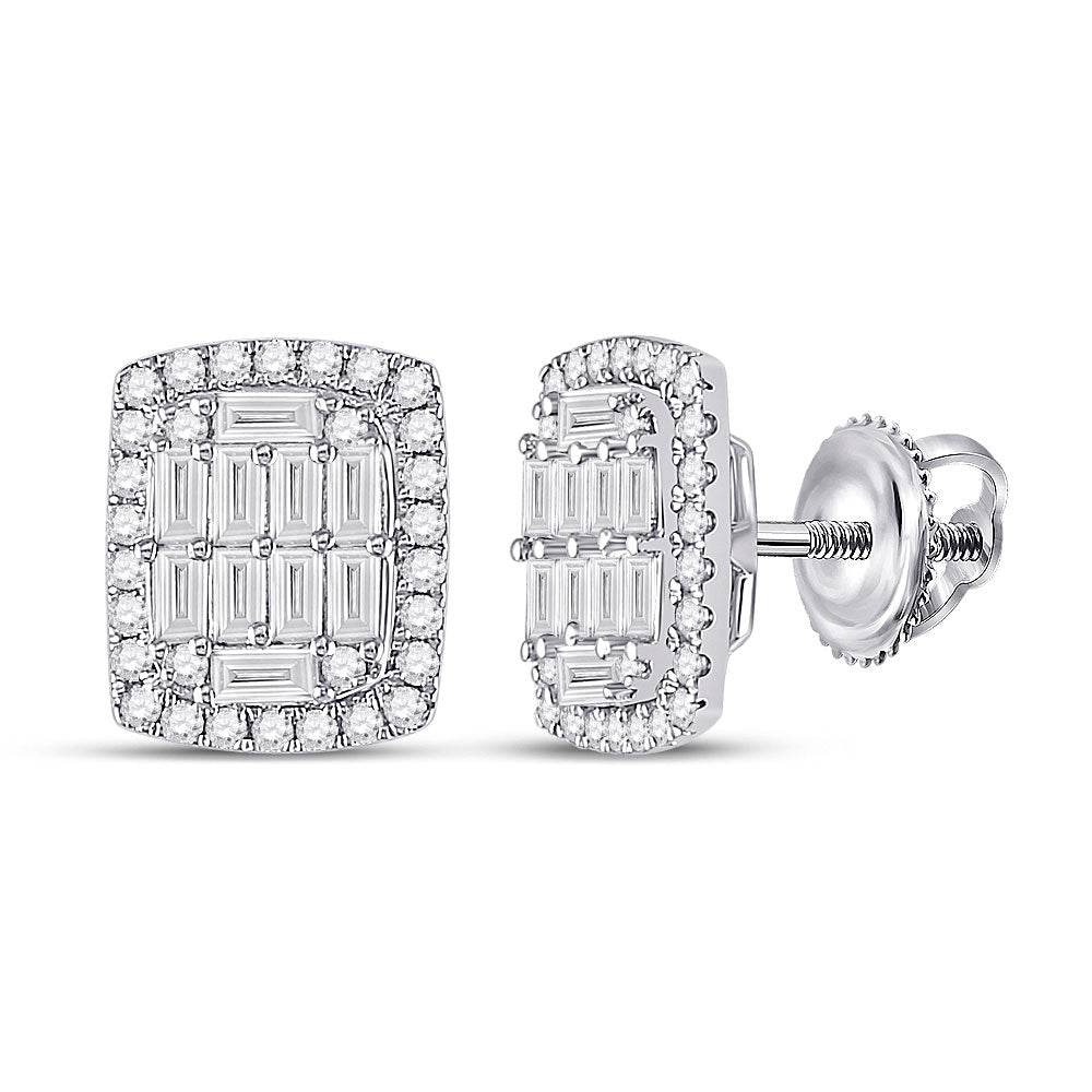 Radiant Brilliance: 14kt White Gold Baguette Diamond Rectangle Cluster Earrings - Splendid Jewellery