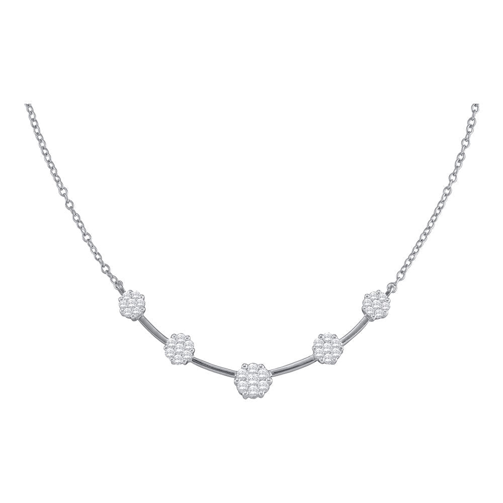 Radiant Brilliance: 14kt White Gold Diamond Cluster Pendant Necklace - Splendid Jewellery