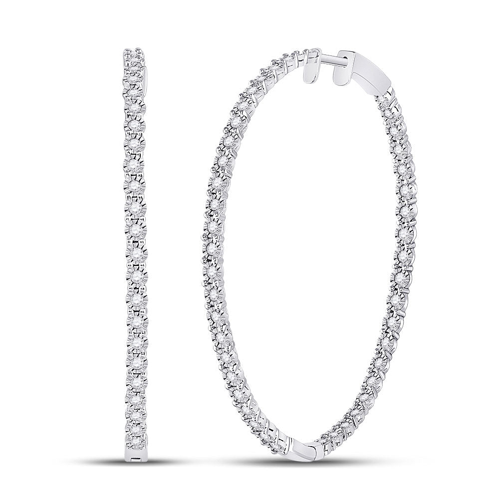 Radiant Brilliance: 14kt White Gold Diamond Inside - Outside Hoop Earrings - Splendid Jewellery
