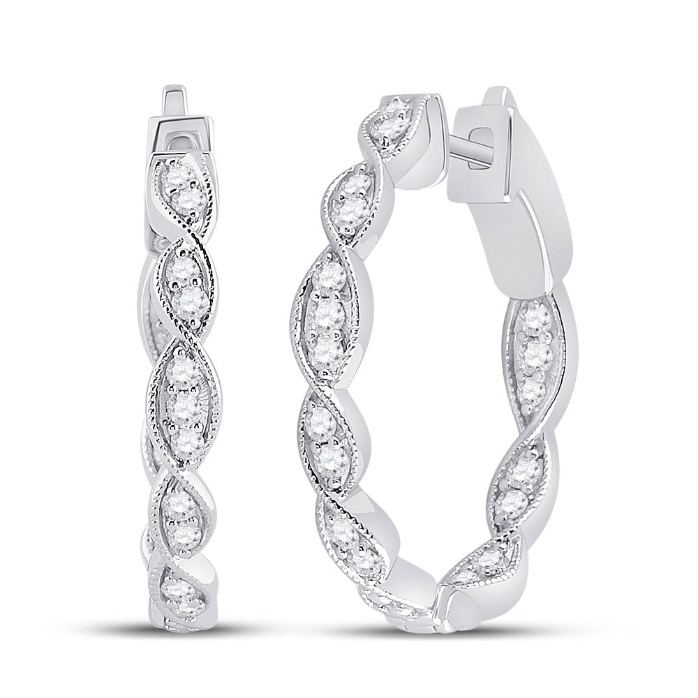 Radiant Brilliance: 14kt White Gold Women's Diamond Fashion Hoop Earrings - Splendid Jewellery