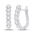 Radiant Brilliance: 14kt White Gold Womens Round Diamond Hexagon Hoop Earrings - Splendid Jewellery