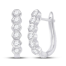 Load image into Gallery viewer, Radiant Brilliance: 14kt White Gold Womens Round Diamond Hexagon Hoop Earrings - Splendid Jewellery