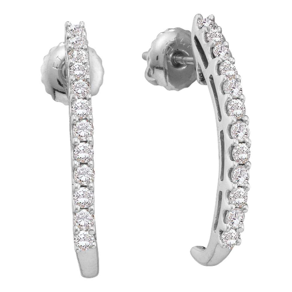 Radiant Brilliance: 14kt White Gold Womens Round Diamond J Half Hoop Earrings 1/2 Cttw - Splendid Jewellery