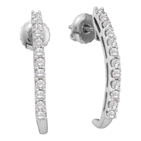 Radiant Brilliance: 14kt White Gold Womens Round Diamond J Half Hoop Earrings 1/2 Cttw - Splendid Jewellery