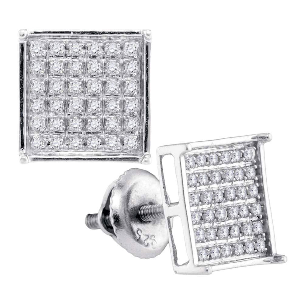 Radiant Brilliance: 14kt White Gold Womens Round Diamond Square Cluster Earrings 1/4 Cttw - Splendid Jewellery