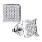 Radiant Brilliance: 14kt White Gold Womens Round Diamond Square Cluster Earrings 1/4 Cttw - Splendid Jewellery