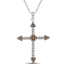 Radiant Brown Diamond Cross Pendant - 10kt White Gold Women's Beaded Necklace 1/6 Cttw - Splendid Jewellery