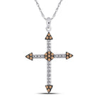 Radiant Brown Diamond Cross Pendant - 10kt White Gold Women's Beaded Necklace 1/6 Cttw - Splendid Jewellery