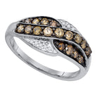 Radiant Brown Diamond Elegance | 10kt White Gold Womens Round Brown Diamond Band Ring 1/2 Cttw - Splendid Jewellery