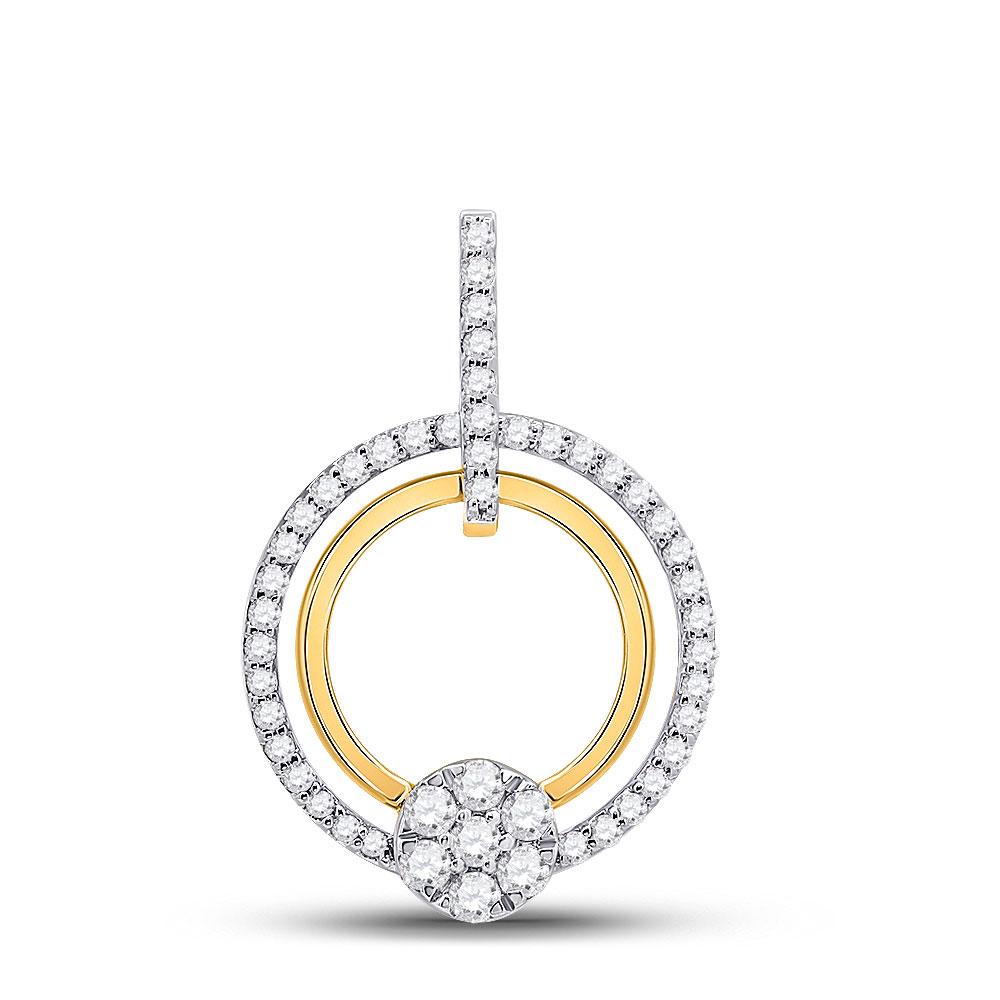 Radiant Circle of Diamonds Pendant | 10kt Yellow Gold Womens Round Diamond Circle Cluster Pendant 3/8 Cttw - Splendid Jewellery