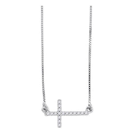 Radiant Cross Diamond Pendant Necklace | 10kt White Gold Womens Round Diamond Cross Pendant Necklace Chain 1/10 Cttw | Splendid Jewellery - Splendid Jewellery